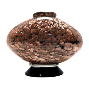 Dale Tiffany Hand Blown Art Glass Vase Brown Copper Gold Speckle Sparkle Oval 5"